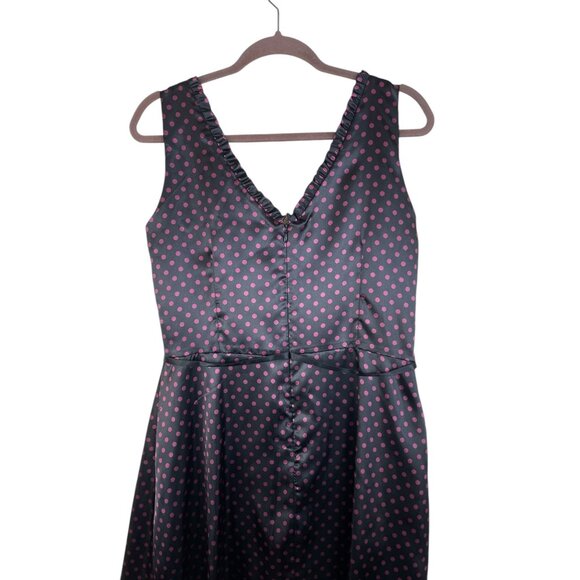 Pinup V-Neck Polka Dot Sleeveless Dress With Ruffle Trim & Waist Tie Size 12 - Picture 7 of 10